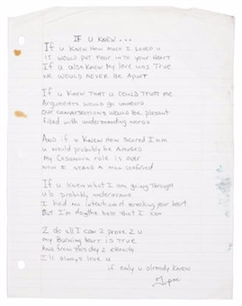 Tupac Shakur "If U Knew..." Hand Written Poem (JSA and Manager LOA)